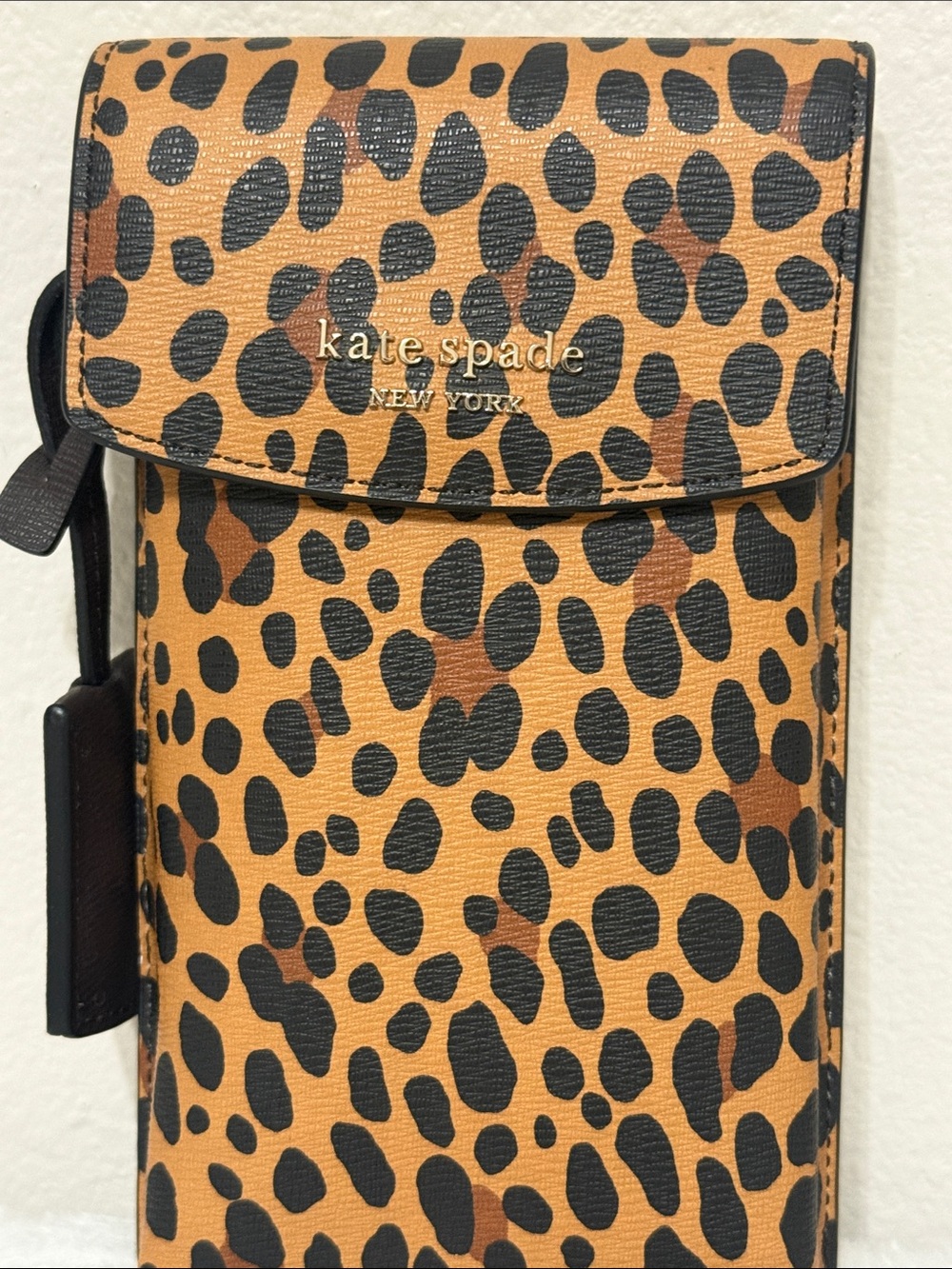 kate spade Leopard Print Crossbody Phone Wallet in Tan, Black & Brown